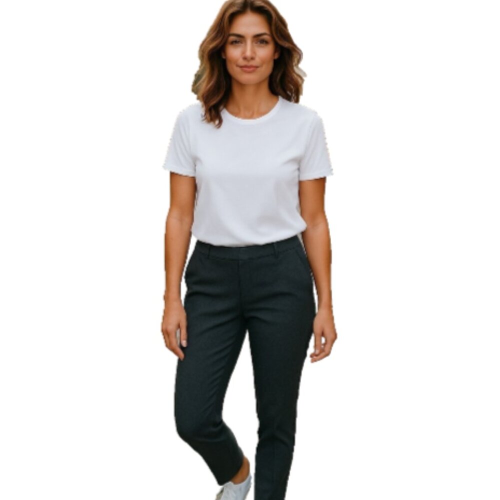 NWT Ellen Tracy Womens Pull On Dress Pants L Black Pinstripe Slim Stretch Career